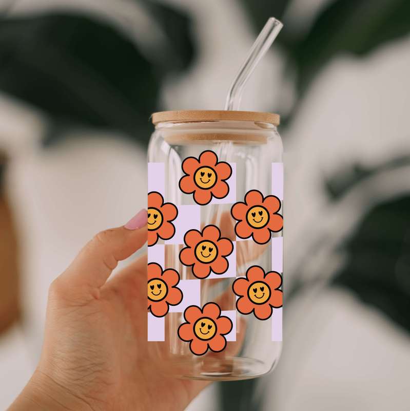Retro Flower Glass Libbey Can