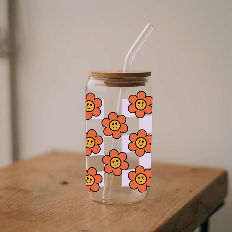 Retro Flower Glass Libbey Can
