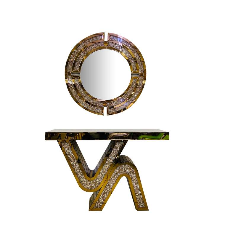 KC FURN-Glittera Modern Rose-Gold Console Table & Mirror