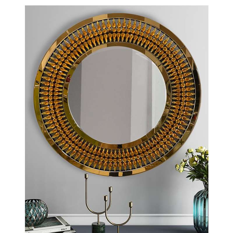 KC FURN-Crystal Teardrop Round Mirror