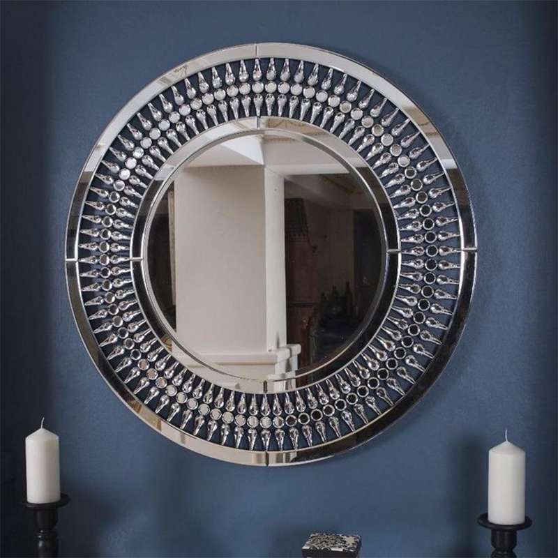 KC FURN-Crystal Teardrop Round Mirror