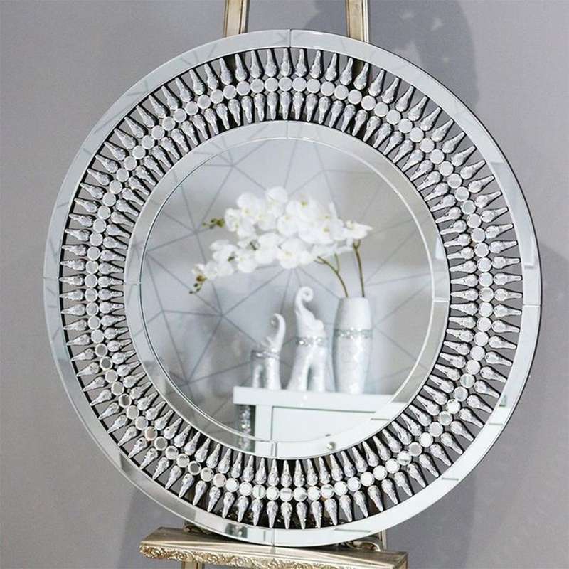 KC FURN-Crystal Teardrop Round Mirror