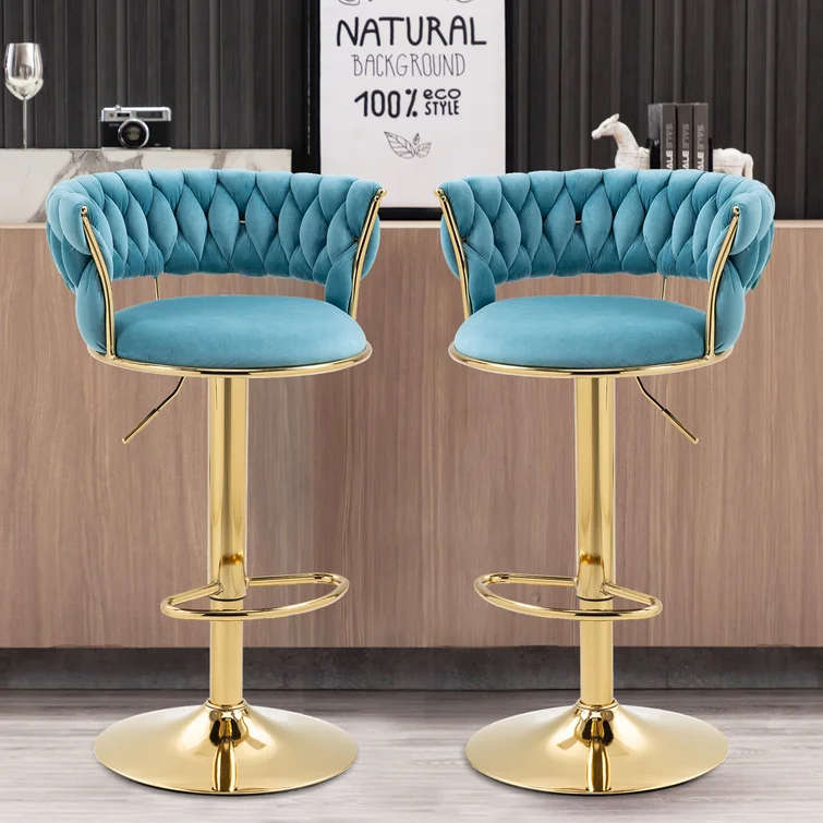 KC FURN-Cady Velvet Swivel Bar Stool