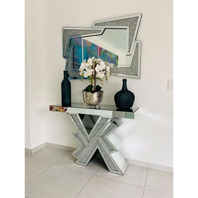 KC FURN-Christal silver Console and Mirror Set