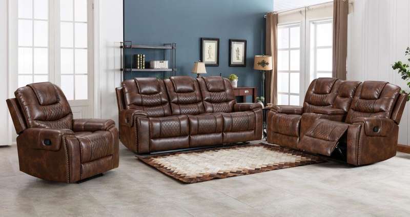 KC Furn- Upper Leather Recliner Sofa