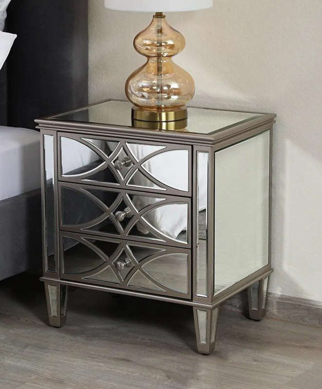 KC Furn- 3 drawer Mirrored Pedestal