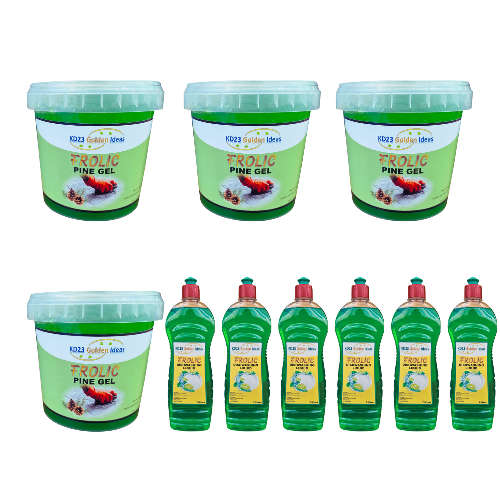 Frolic Pine Gel 1L & 6x Frolic Dishwashing Liquid 750ml