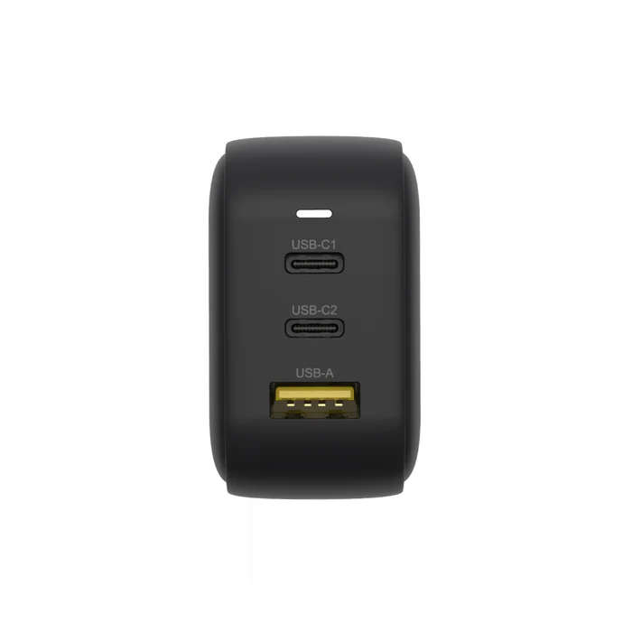 TRAVEL TRI GaN 3 Ports 66W Charger with USB PD and QC 3.0 in Black (Travel Charger)