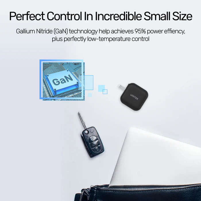 TRAVEL TRI GaN 3 Ports 66W Charger with USB PD and QC 3.0 in Black (Travel Charger)