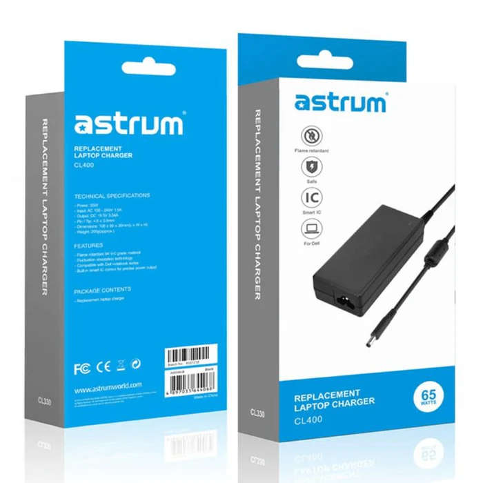 Astrum CL400 65W Replacement AC Adapter for Dell Notebooks 19.5V