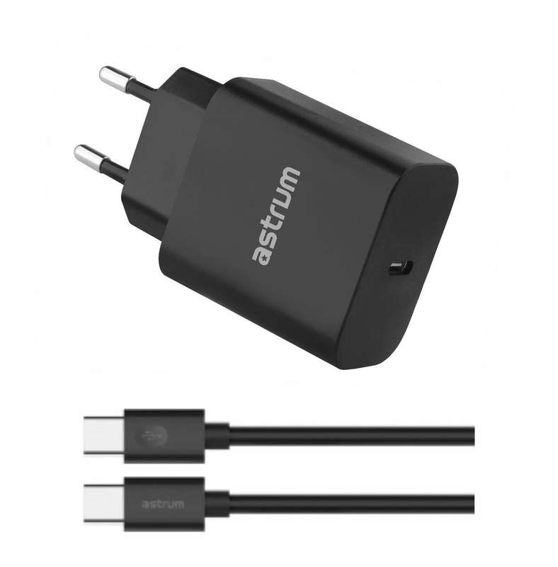 Astrum 3A USB-C PD 20W Quick Travel Wall Charger + USB-C Cable - Pro PD20 (Black)