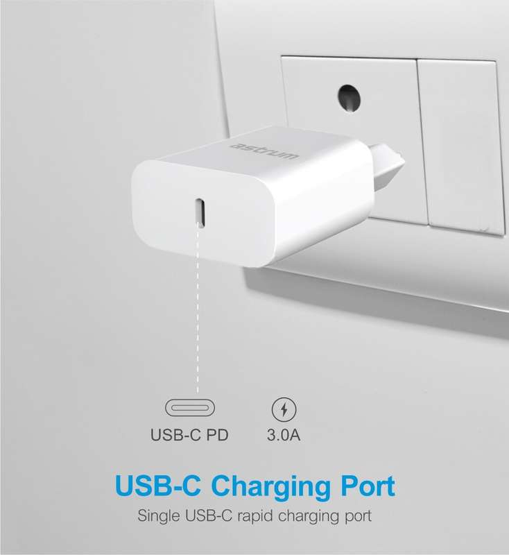 Astrum 3A USB-C PD 20W Quick Travel Wall Charger + USB-C Cable - Pro PD20