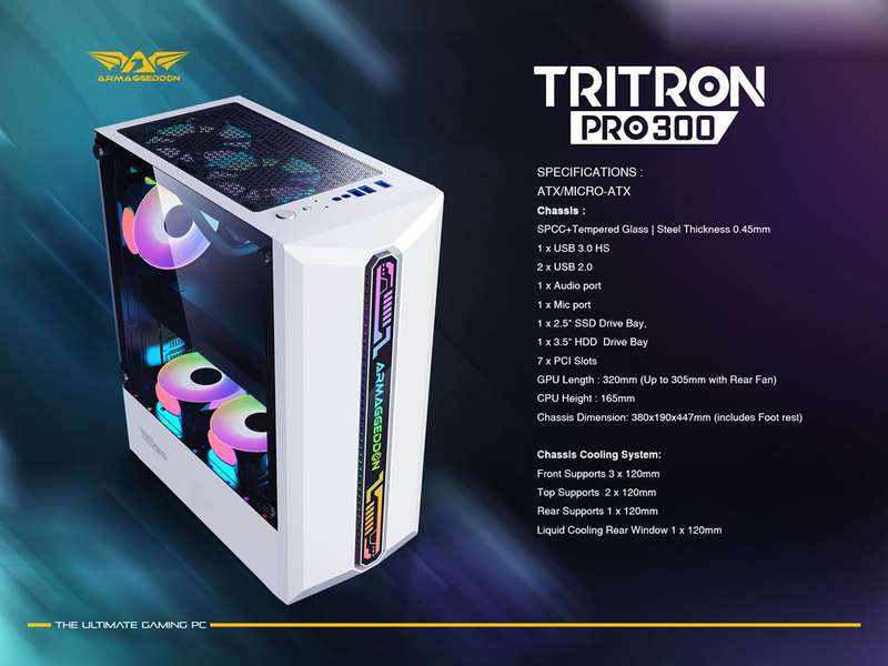 Armaggeddon Tritron Pro 300 ATX Gaming Case with 3x ARGB Fans - White