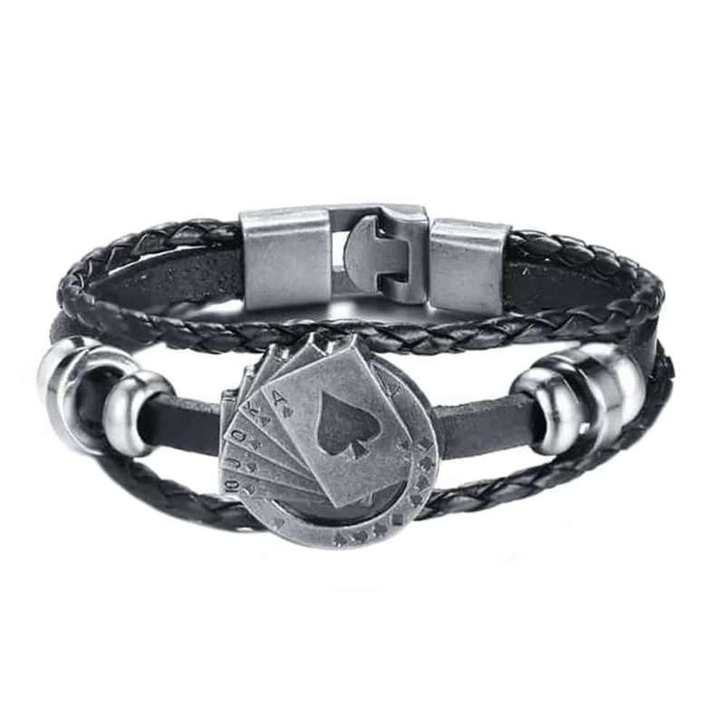Killer Deals Unisex Braided Vegan Leather Playing Card Charm Bracelet- S/M