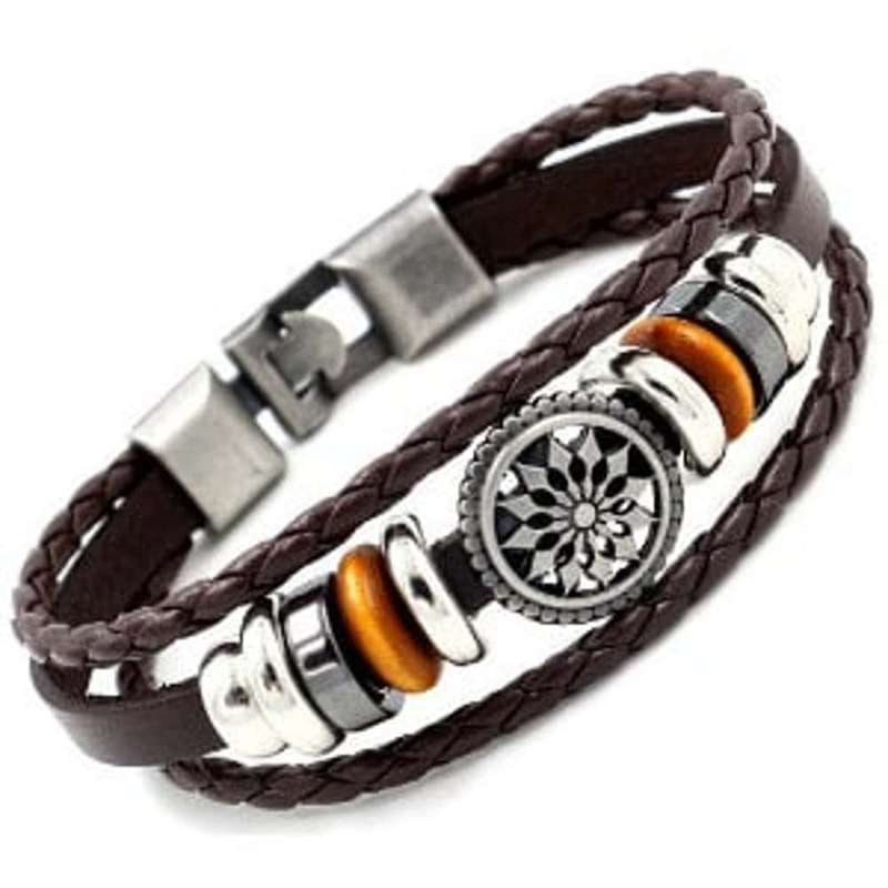 Killer Deals Braided Brown PU Vegan Leather Stainless Steel Bracelet- M/L