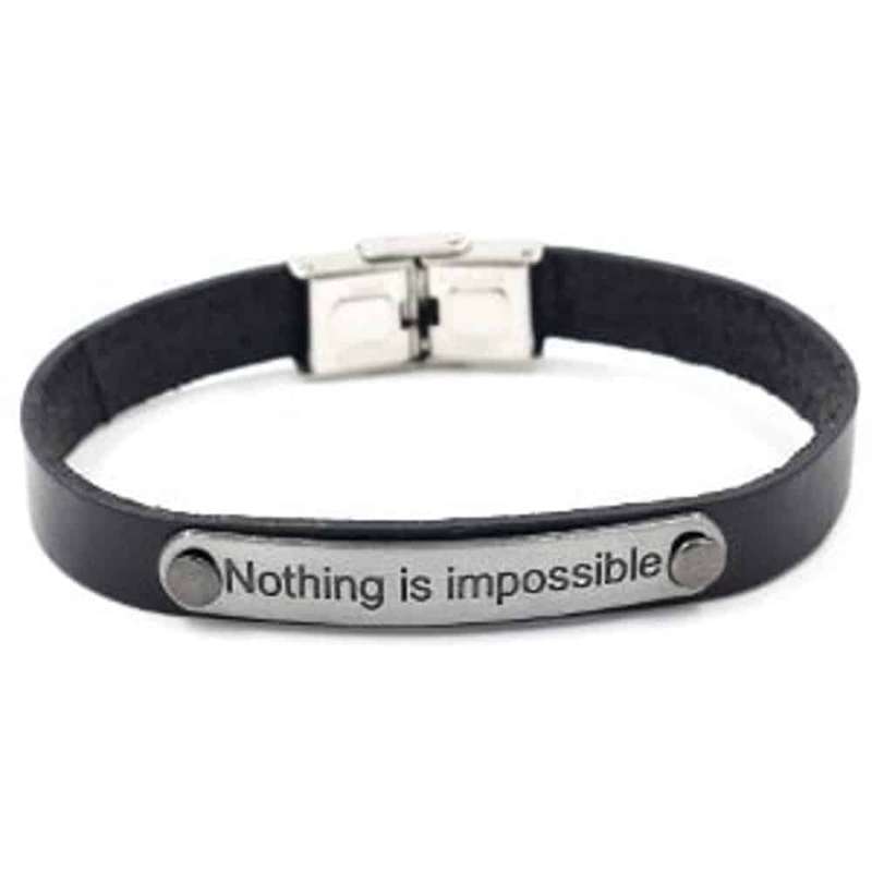 Killer Deals Unisex "Nothing Is Impossible" PU Vegan Leather Bracelet- M/L