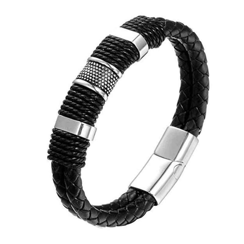 Killer Deals Unisex PU Vegan Leather Stainless Steel Bracelet- M/L