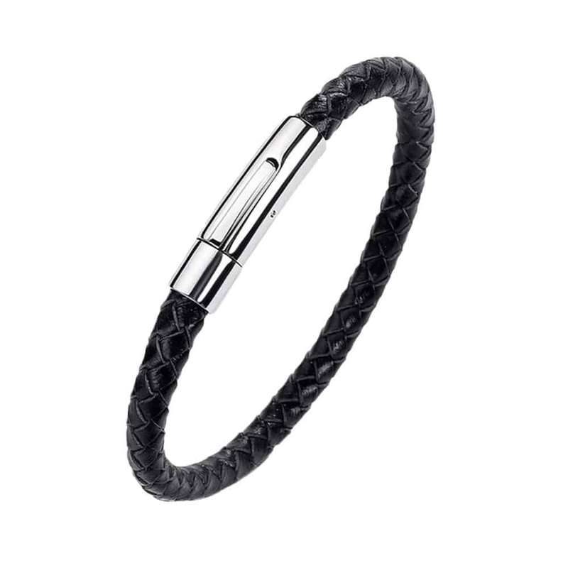 Killer Deals Minimalist Vegan PU Leather & Stainless Steel Bracelet- M/L