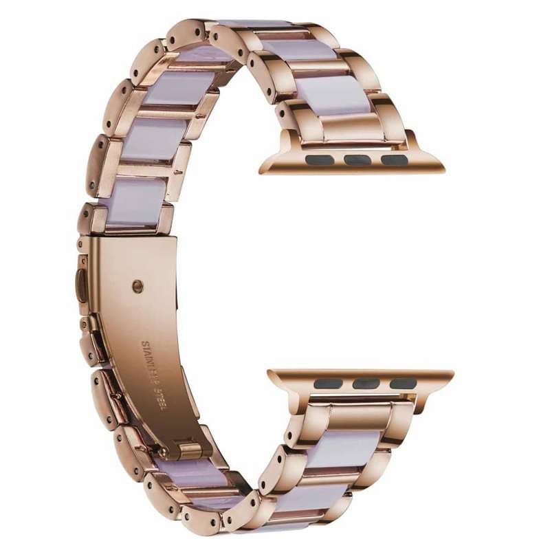 Killer Deals Resin & Stainless Steel Strap for 42/44/45/49mm Apple Watch- Pink & Rose Gold