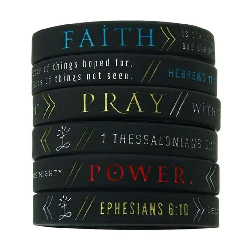 Killer Deals Faith, Power, & Pray Unisex Bible Silicone Wristbands (6 Pack)