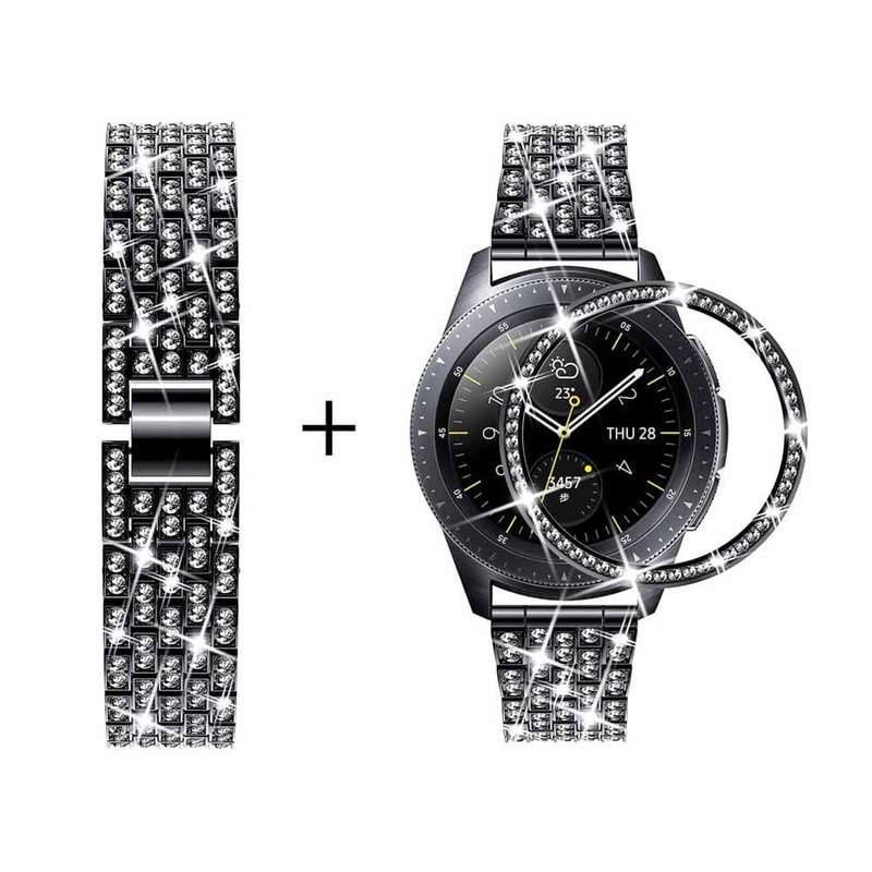 Killer Deals Shiny Steel Strap + Bezel Combo for Samsung Galaxy- Black- S/M