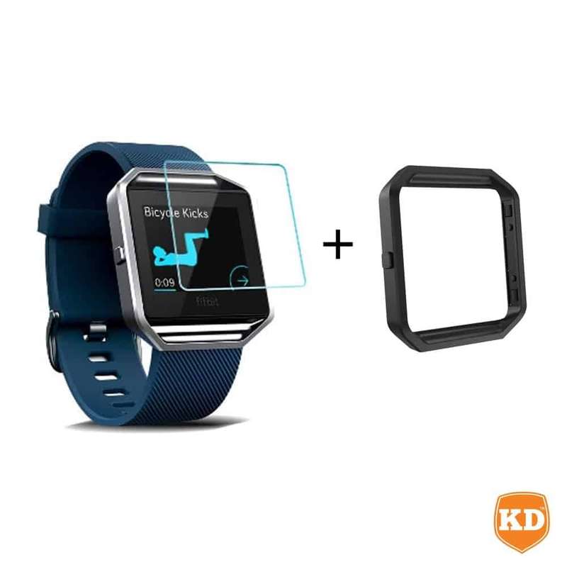 Killer Deals Metal Bezel Frame + Glass Protector for Fitbit Blaze- Black - Combo