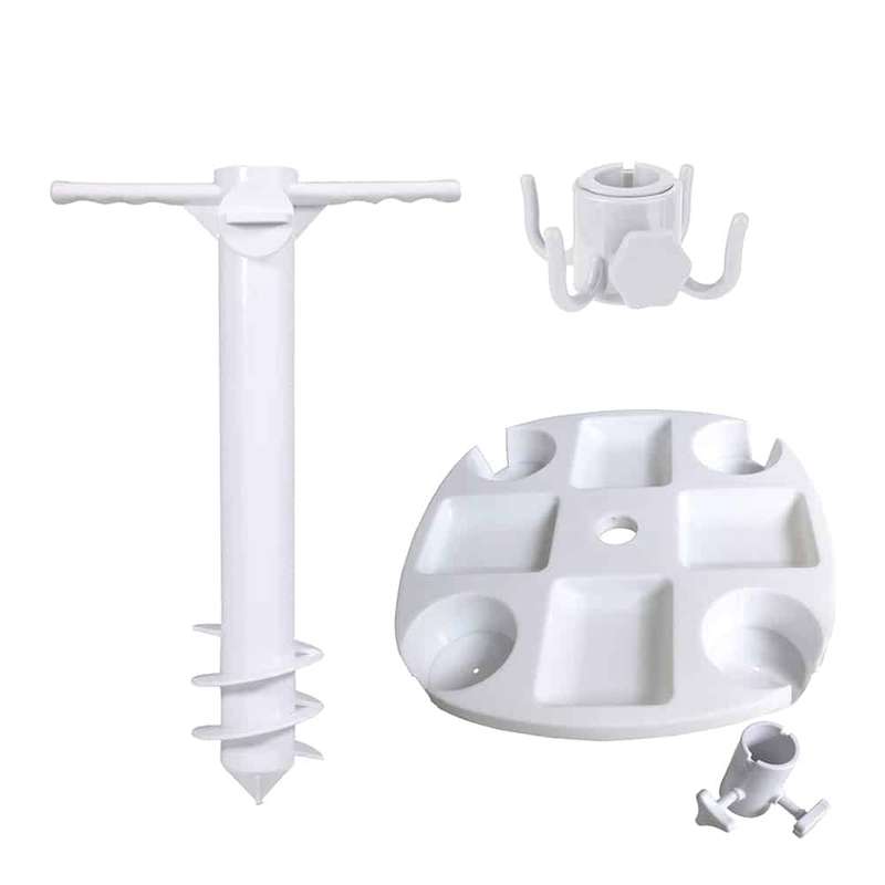 Beach Umbrella Holder Anchor Screw Stake & Snack Cup Holder Tray
