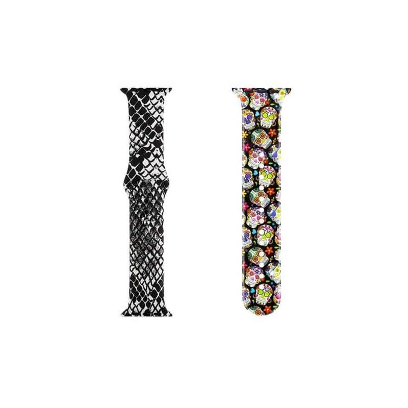 Silicone Strap for 38/40/41mm Apple Watch- Snake Skin & Colour Skull- S/M 2 Pack
