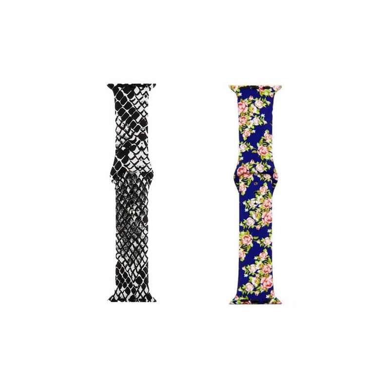 Killer Deals Silicone Strap for 38/40/41mm Apple Watch- Snake Skin & Floral- S/M 2 Pack