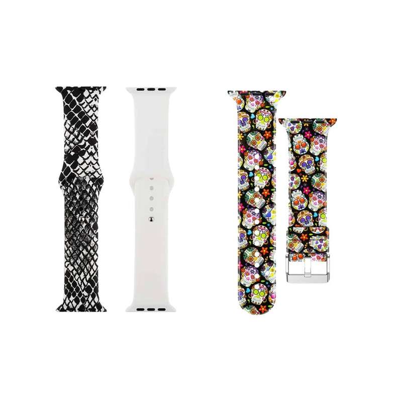Killer Deals Silicone Strap for 38/40/41mm Apple Watch- Snake Skin & Colour Skull- S/M & M/L 2 Pack