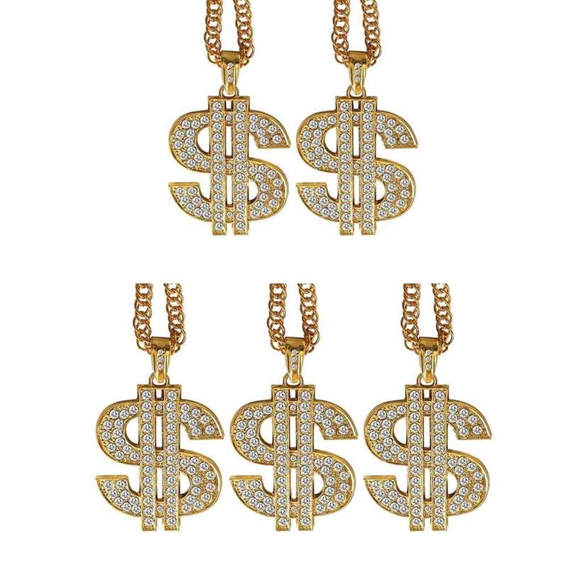18K Gold Plated Retro Hip-Hop Dollar Chain Necklace Pendant x5 Combo