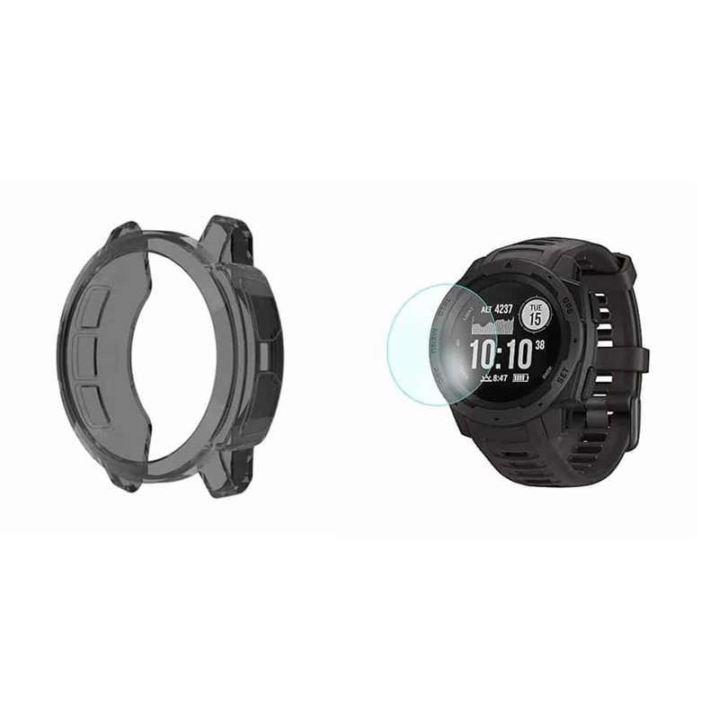 Killer Deals  TPU case and 31mm Glass Screen Protector for Garmin Instinct Watch Black- Combo