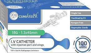 IV Catheter 18G with port and wings (100's) - Green