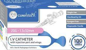 IV Catheter 20G with port and wings (100's) - Pink