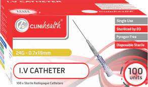 IV Catheter 24G without port and wings (100's) - Yellow