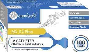 IV Catheter 24G with port and wings (100's) - Blue