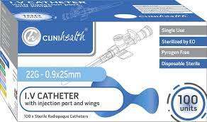 IV Catheter 22G with port and wings (100's) - Blue
