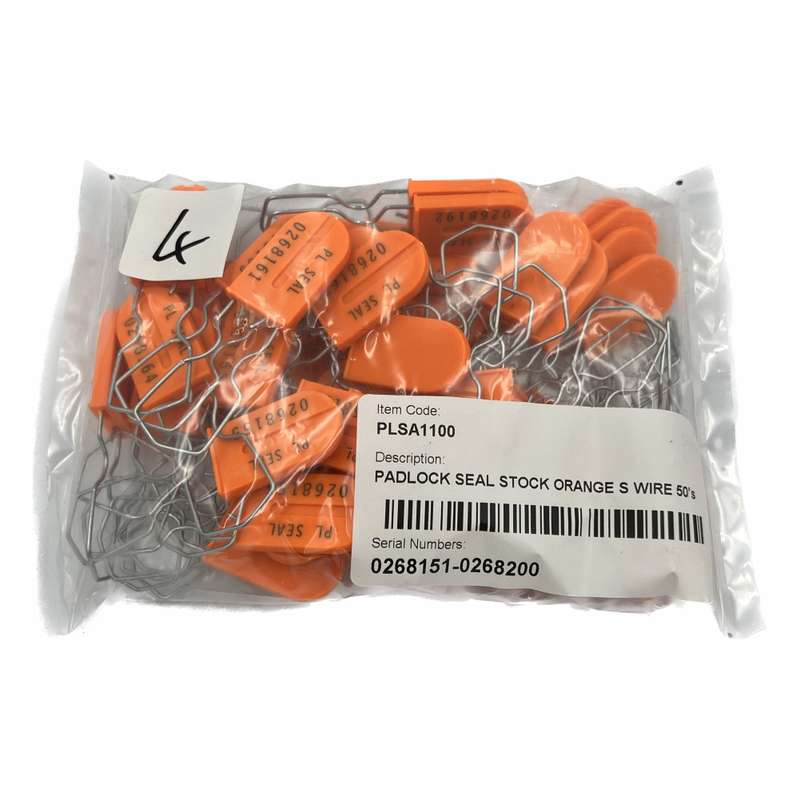 Padlock Security Seals, Scored Wire, Orange, 50s