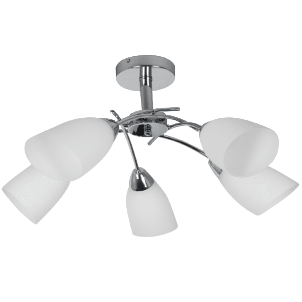 Five Light Polished Chrome Chandelier with White Glass | CH019/5