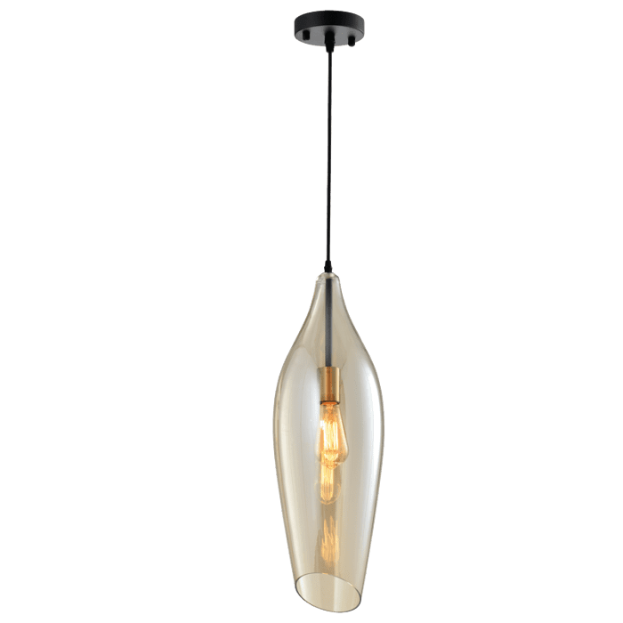 Black Metal Pendant with Cognac Colour Glass | PEN572