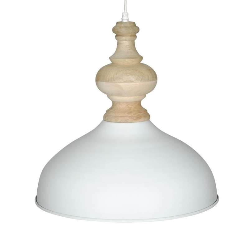Hand Made White Powder Coated Iron Hanging Lamp with Mango Wood Finish | YSE2005