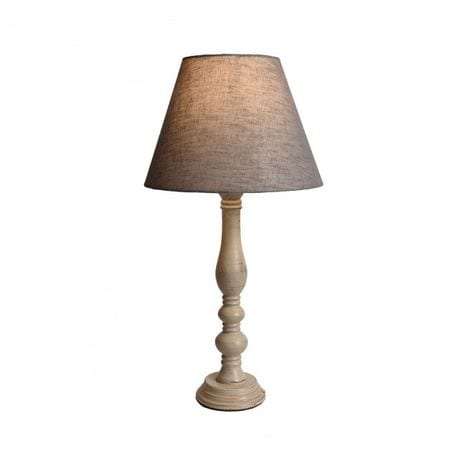 Solid Wood Cream Wash Table Lamp + Grey Lamp Shade | WF3