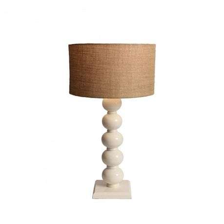 Solid Wood White Painted Bedside Lamp+Hessian Lamp Shade | WF56