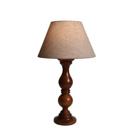 Solid Wood Oak Stained Table Lamp + Cream Shade | WF68