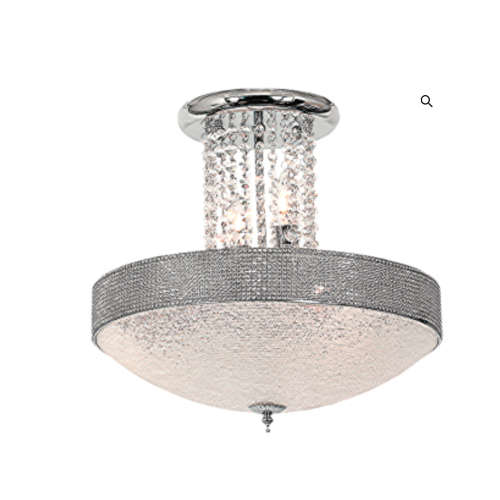 Polished Chrome with Stippled Glass and Clear Acrylic Crystals | CF722/5 CHROME