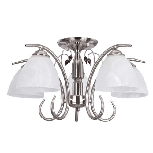 Satin Chrome Chandelier with Alabaster Glass and Wood | CH179/5 SATIN