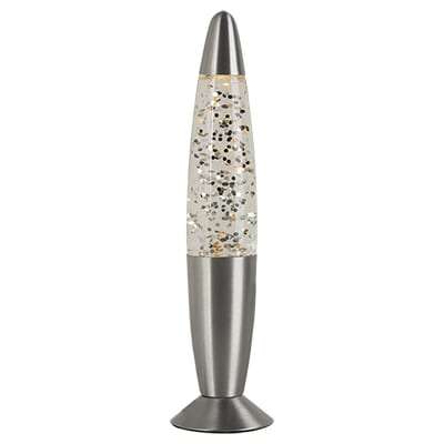 Glitter Lamp Clear Water with Silver Metal Cap & Base | H30CL