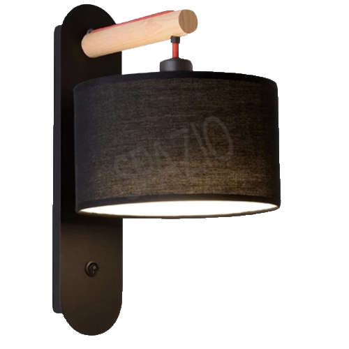 Wall fitting with metal body and base with fabric shade and wooden stem | LANGHAM WALL 5280.01.30