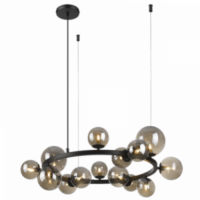 Metal Pendant with Smoke Colour Glass |  PEN472/14 MATT BLACK