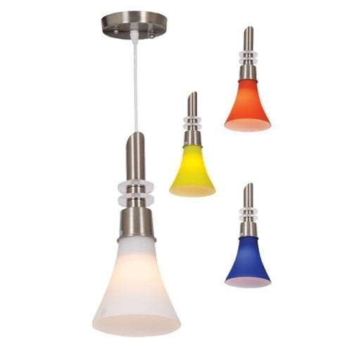 Satin Chrome Pendant with Colour Glass | PEN040 WHITE